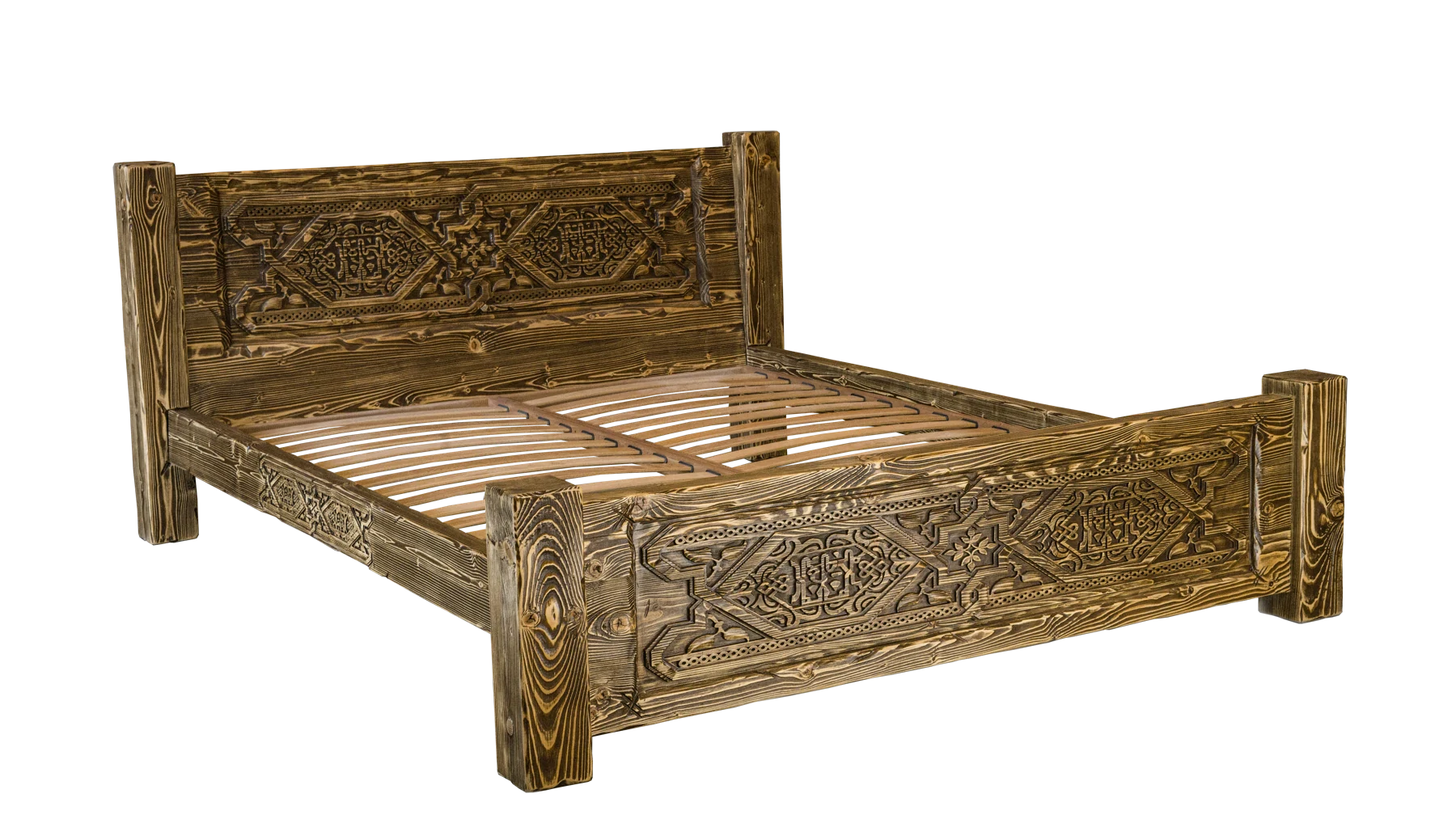 Carved solid-wood bed