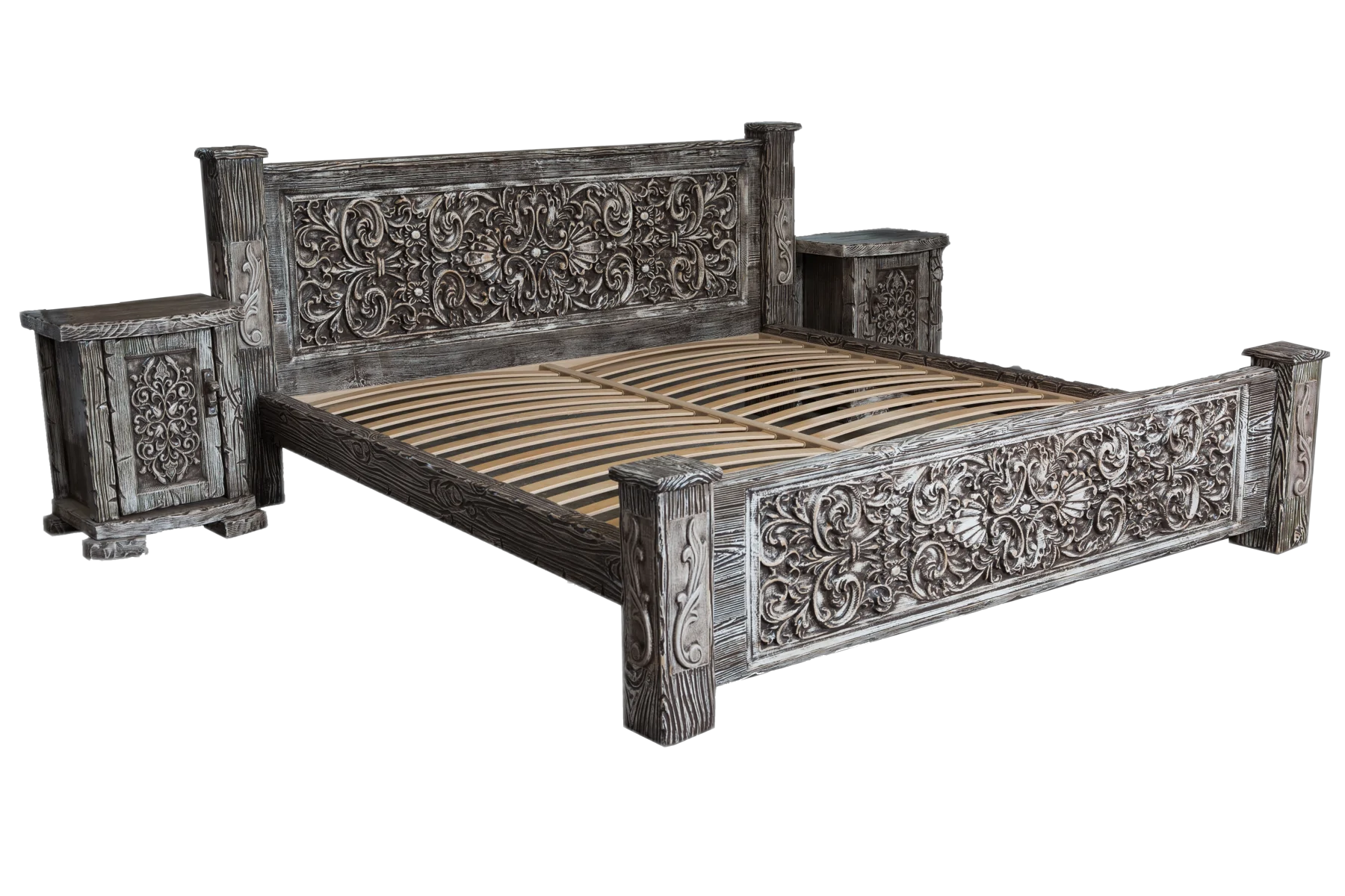 Carved solid-wood bed