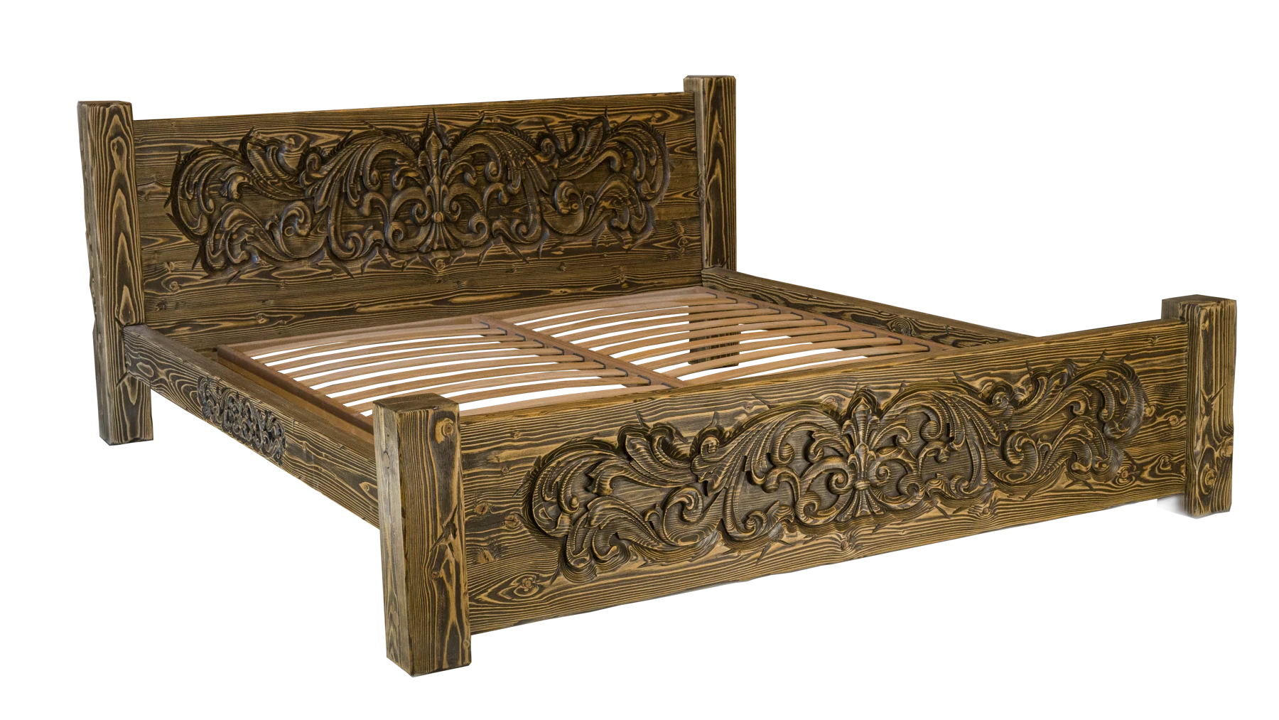 Carved solid-wood bed