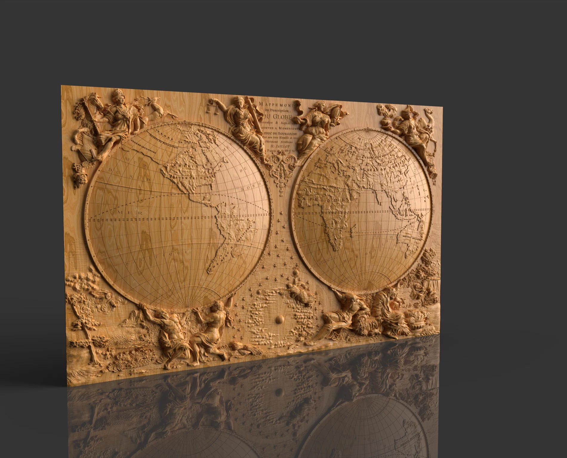 3D CNC carved wood panel