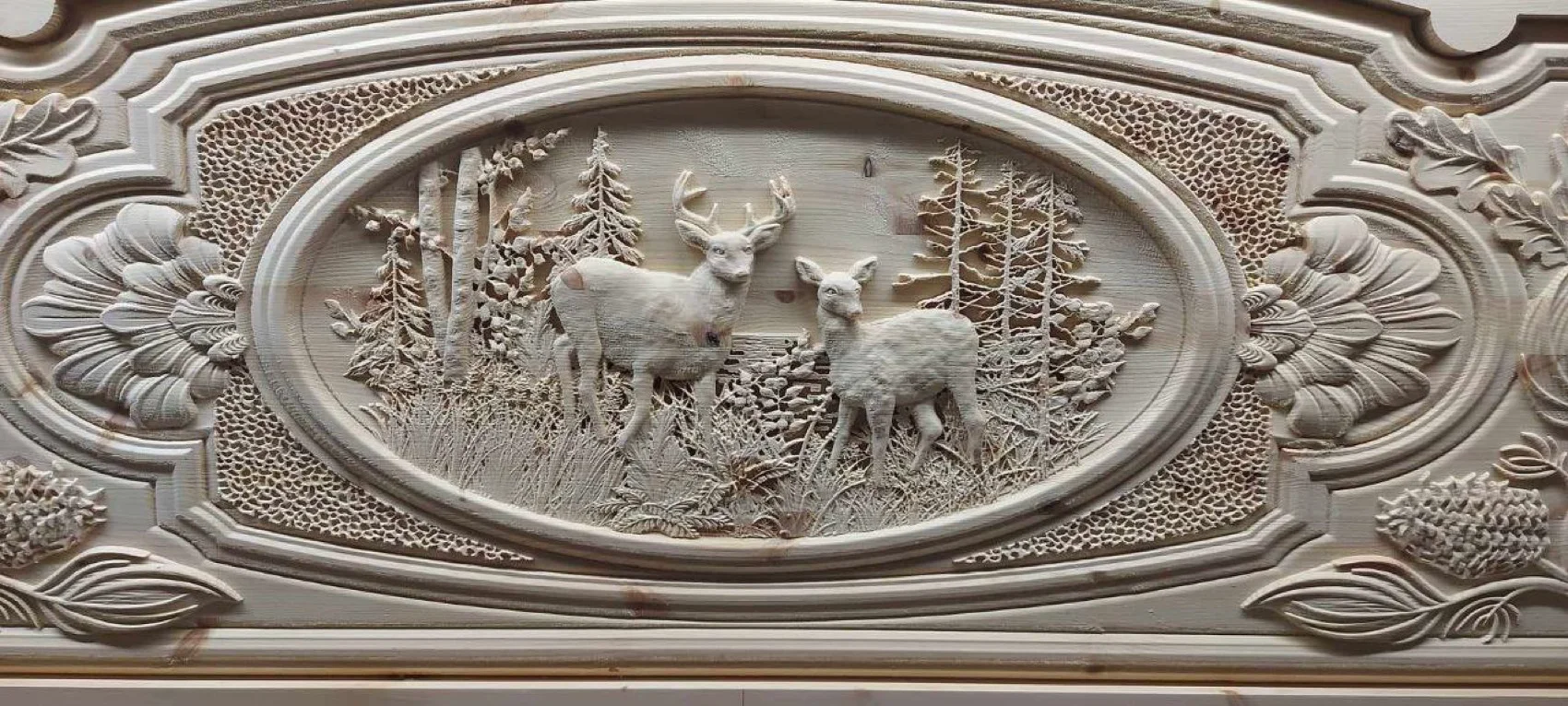 Carved panel with deer relief